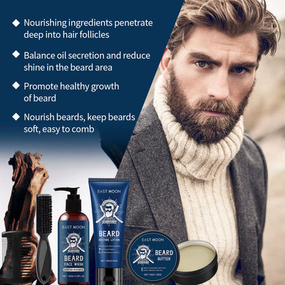 1Set Men Beard Care Kit Sandalwood Fragrance Moustache Growth Moisturizing Cleansing Improve Fluffy Beard Styling Set