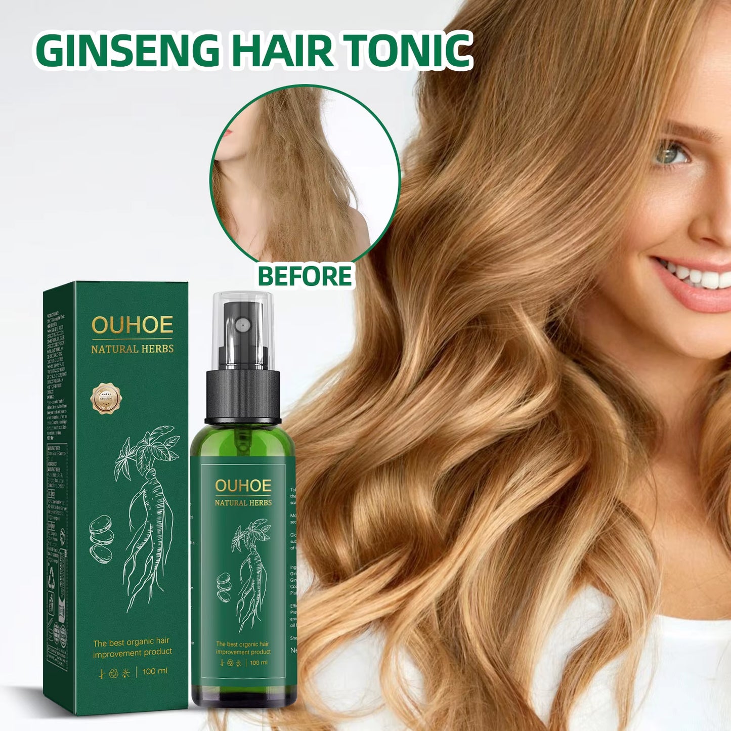 100Ml Ginseng Hair Serum for Men Women Nourishes Scalp Strengthen Root Repair Damaged Hair Herbal Hair Care Spray